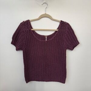 Free People Crochet Knit Sweater Top Women's Size Small Boho Short Sleeve